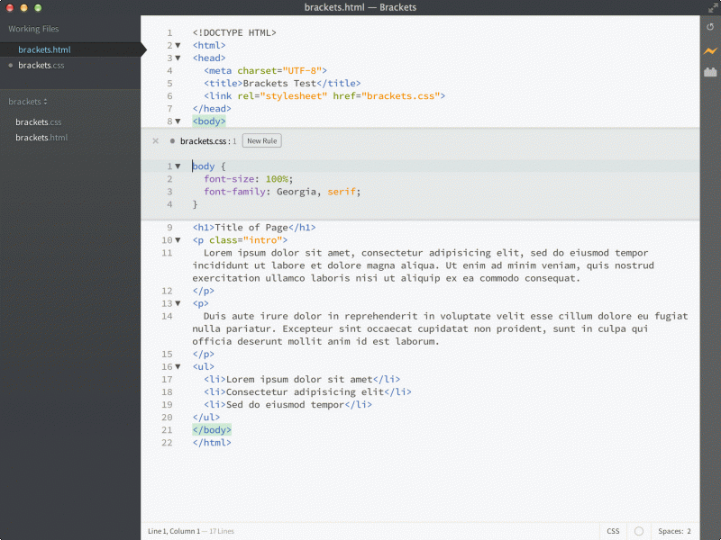Editing CSS with Brackets